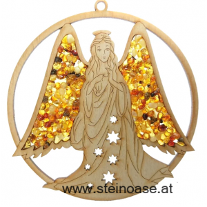 Fensterbild Suncatcher Bernstein - ENGEL groß mit Sterne  Ø 11cm